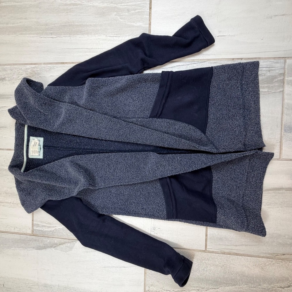 Saturday Sunday Anthropologie Mixed Media Boucle Open Cardigan Navy Grey Small - Picture 8 of 9